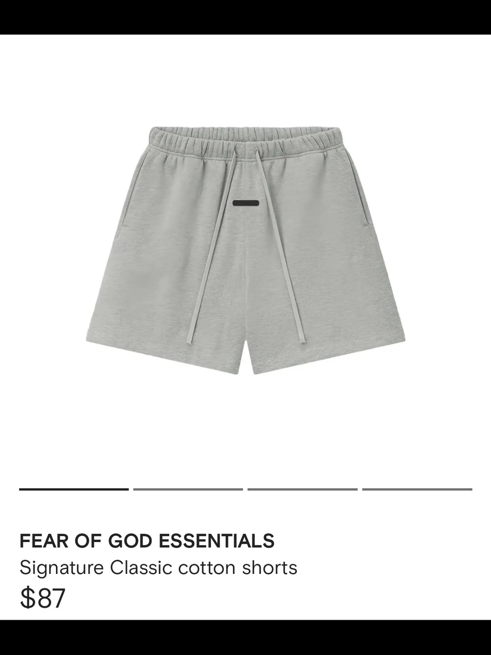 Fear of God Light Gray Cotton Athletic Shorts